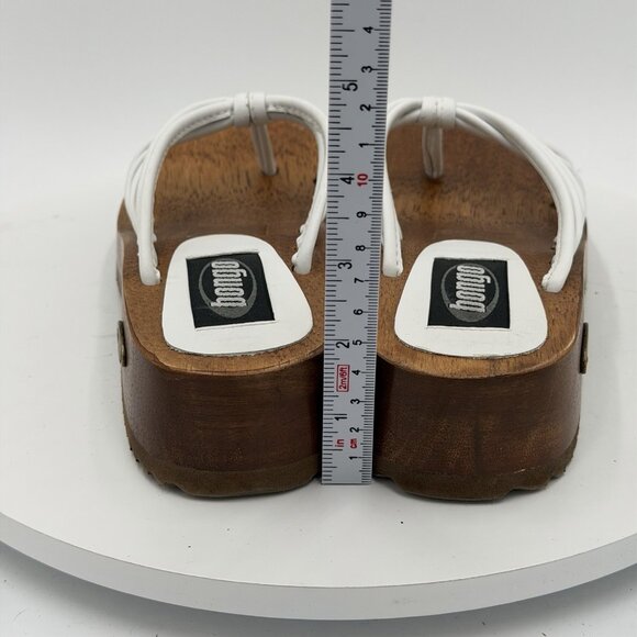 Vintage 90s Y2K Bongo Wood Platform Wedge Heels White Leather Thong Sandals Sz 6 - Picture 5 of 8